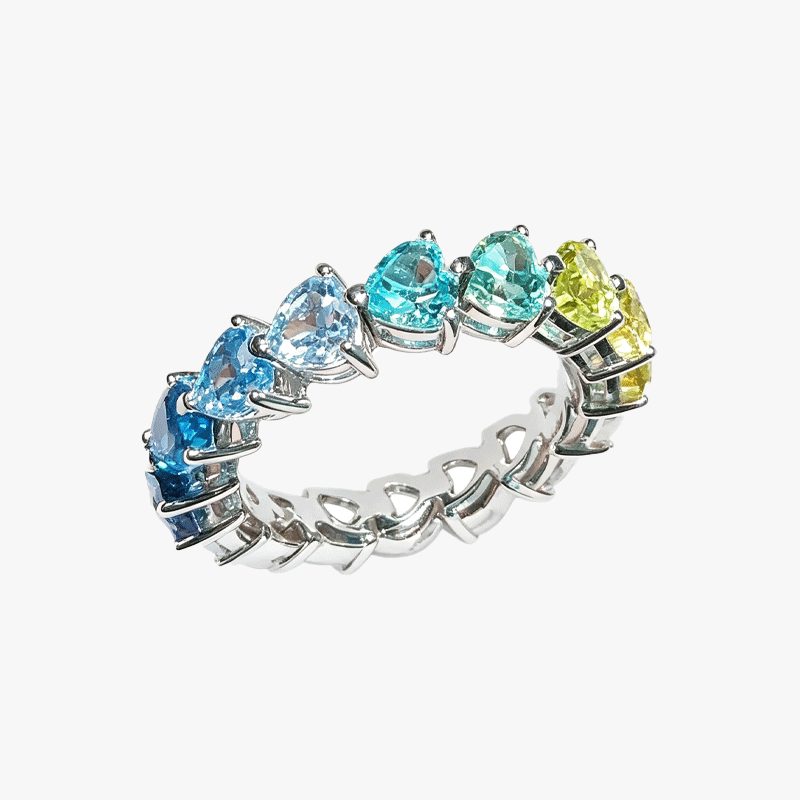 3.75ct Heart Cut Rainbow Sapphire Eternity Ring