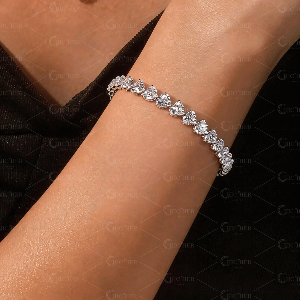 Heart Cut White Sapphire Tennis Chain Bracelet 