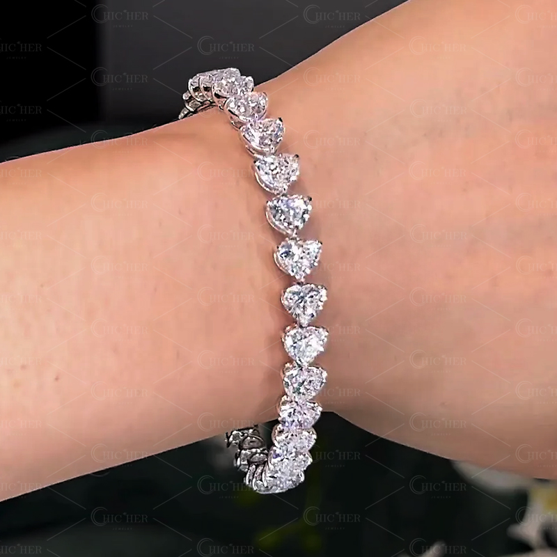 Heart Cut White Sapphire Tennis Chain Bracelet 