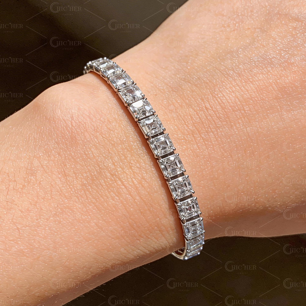 Asscher Cut White Sapphire Tennis Chain Bracelet