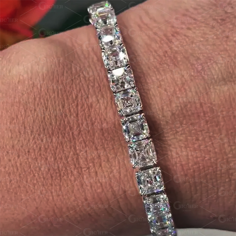 Asscher Cut White Sapphire Tennis Chain Bracelet