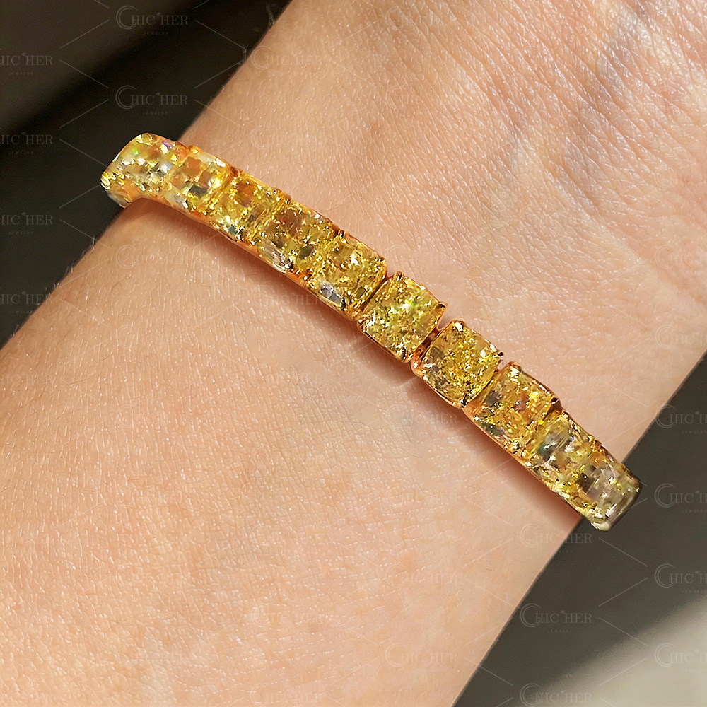 Cushion Cut Yellow Sapphire Tennis Chain Bracelet