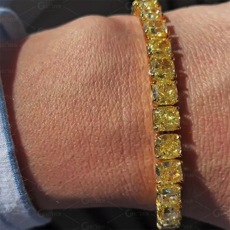 Cushion Cut Yellow Sapphire Tennis Chain Bracelet