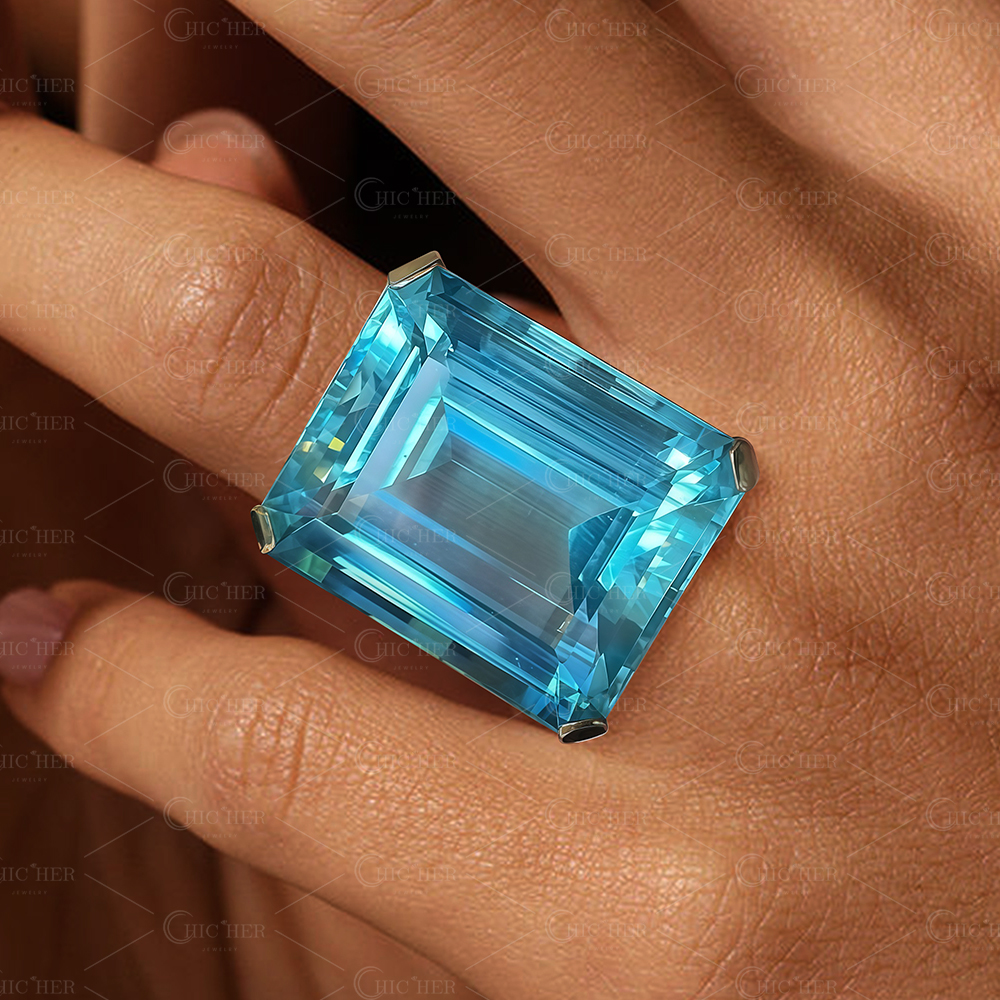 6ct Emerald Cut Aquamarine Sapphire Solitaire Ring