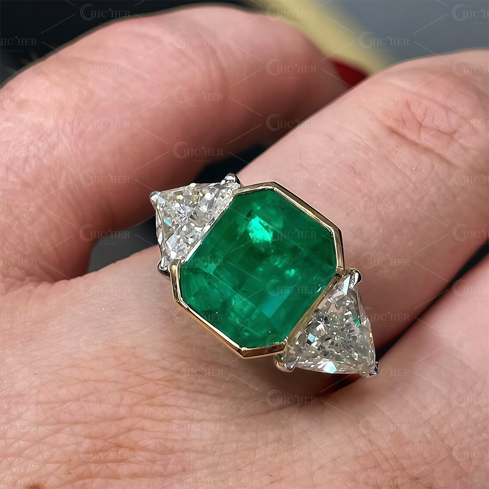 4ct Art DecoThree-stone Emerald Green Sapphire Engagement Ring