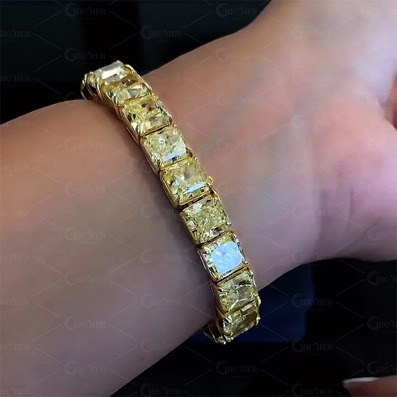 Radiant Cut Yellow Sapphire Tennis Chain Bracelet