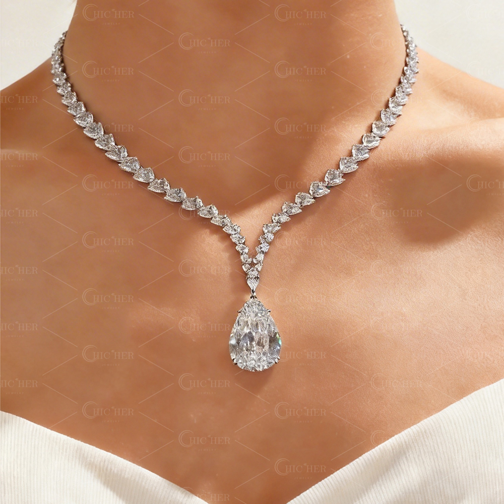 Pear Cut White Sapphire Pendant Necklace