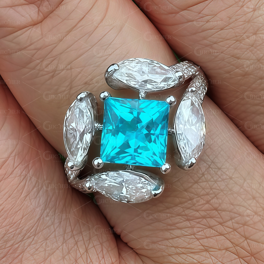 3ct Marquise & Princess Cut Blue Sapphire Cocktail Ring