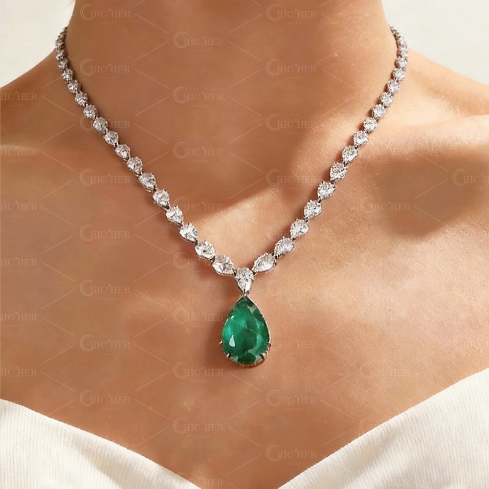 Pear Cut Emerald Sapphire Choker Necklace