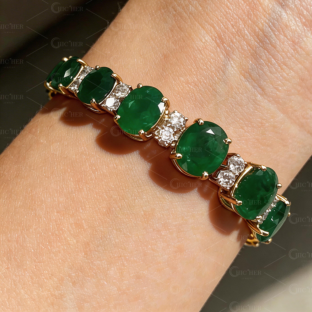 Double-tone Oval Cut Lab-created Sapphire Bracelet