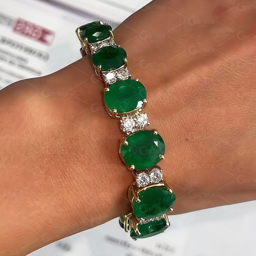 Double-tone Oval Cut Lab-created Sapphire Bracelet