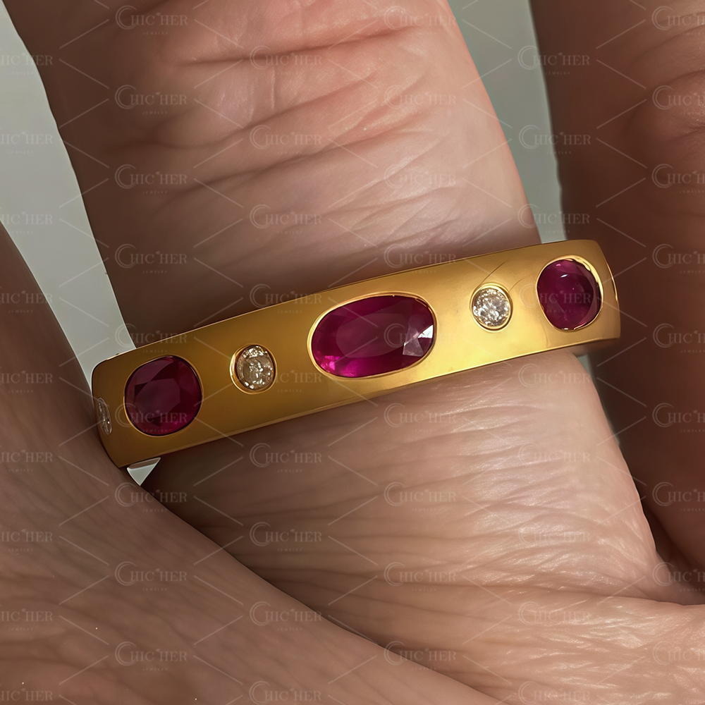 3ct Bezel Setting Oval Cut Ruby Sapphire Eternity Ring