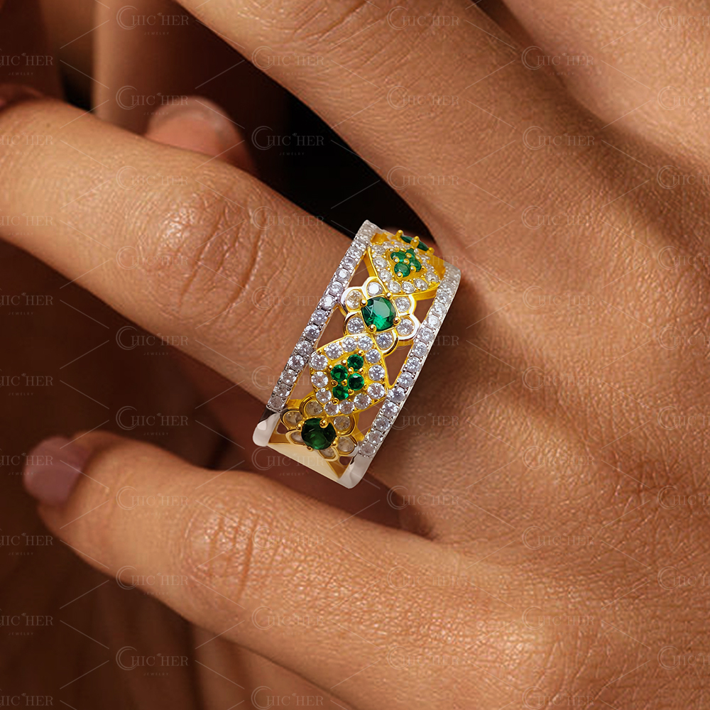 7.25ct Round Cut Emerald Sapphire Eternity Ring