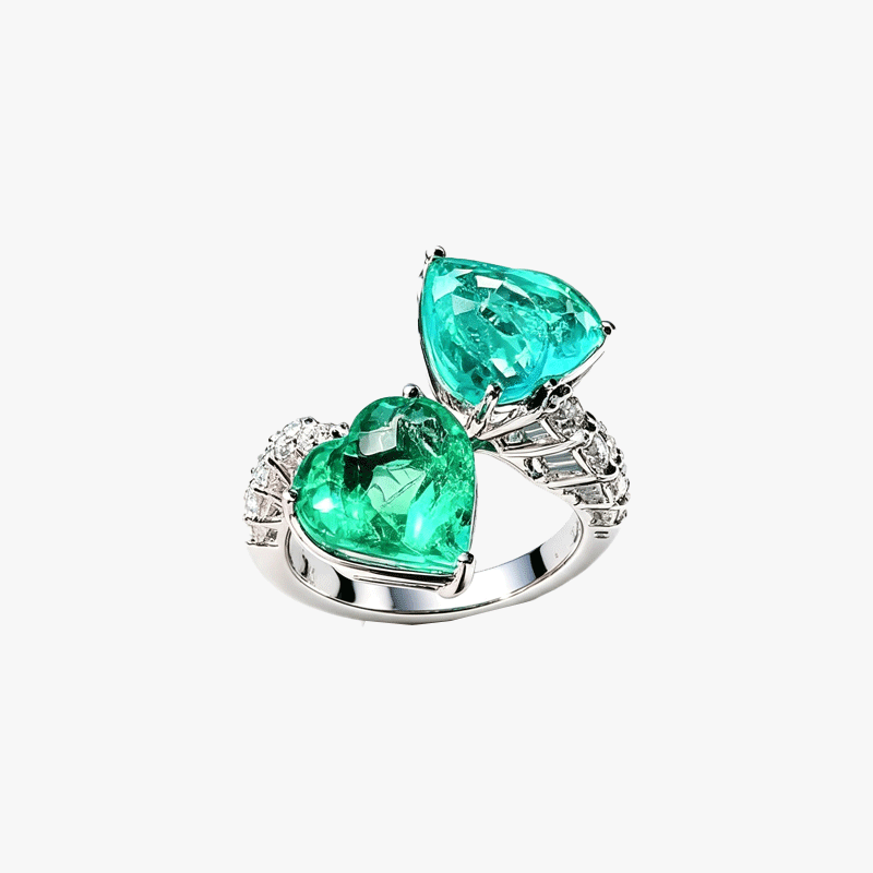 6ct Unique Double Heart Cut Green Sapphire Ring