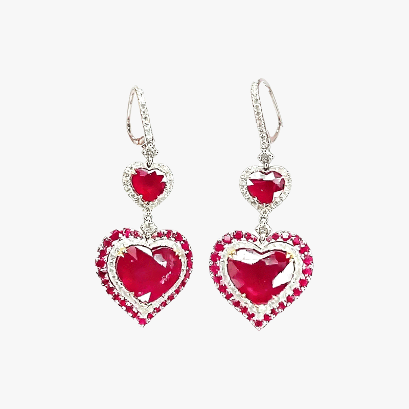 Heart Cut Ruby Sapphire Drop Earrings