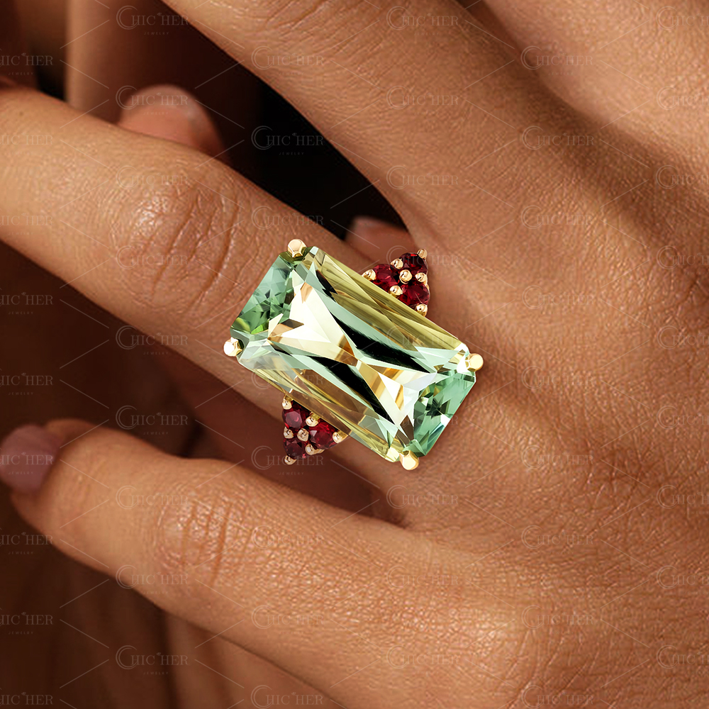 7ct Cushion Cut Green Sapphire Cocktail Ring