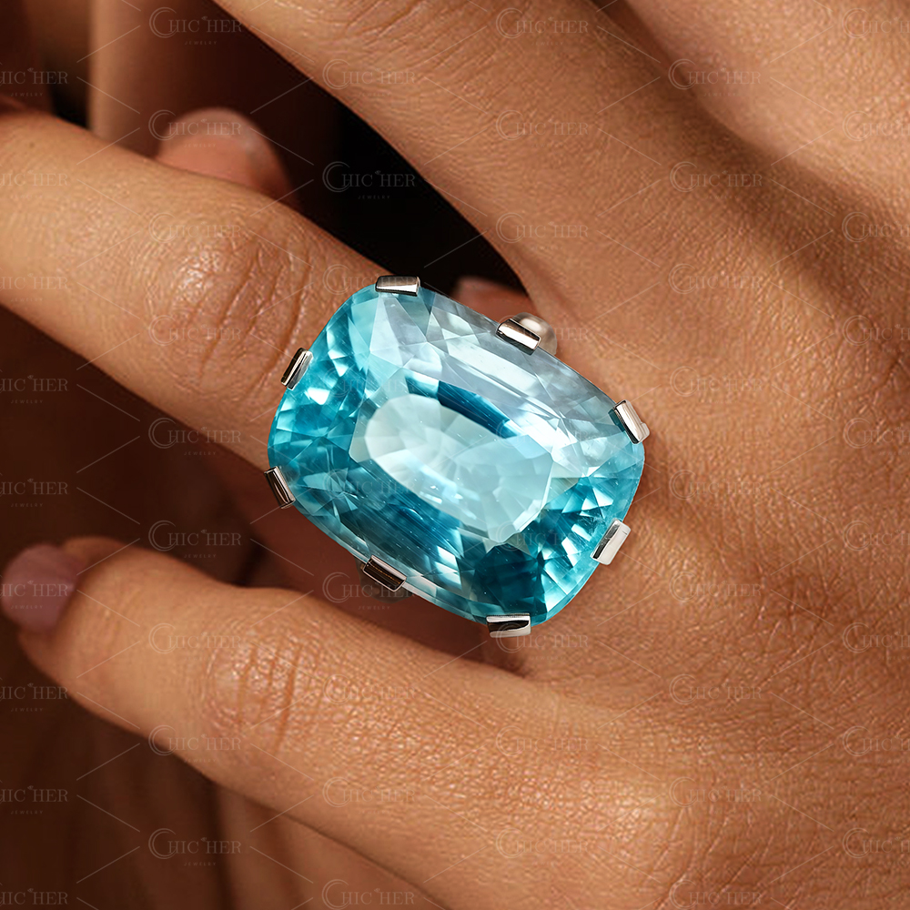 8ct Art Deco Design Aquamarine Sapphire Cocktail Ring
