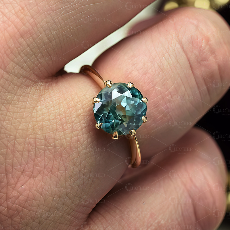3ct Round Cut Aquamarine Sapphire Solitaire Ring