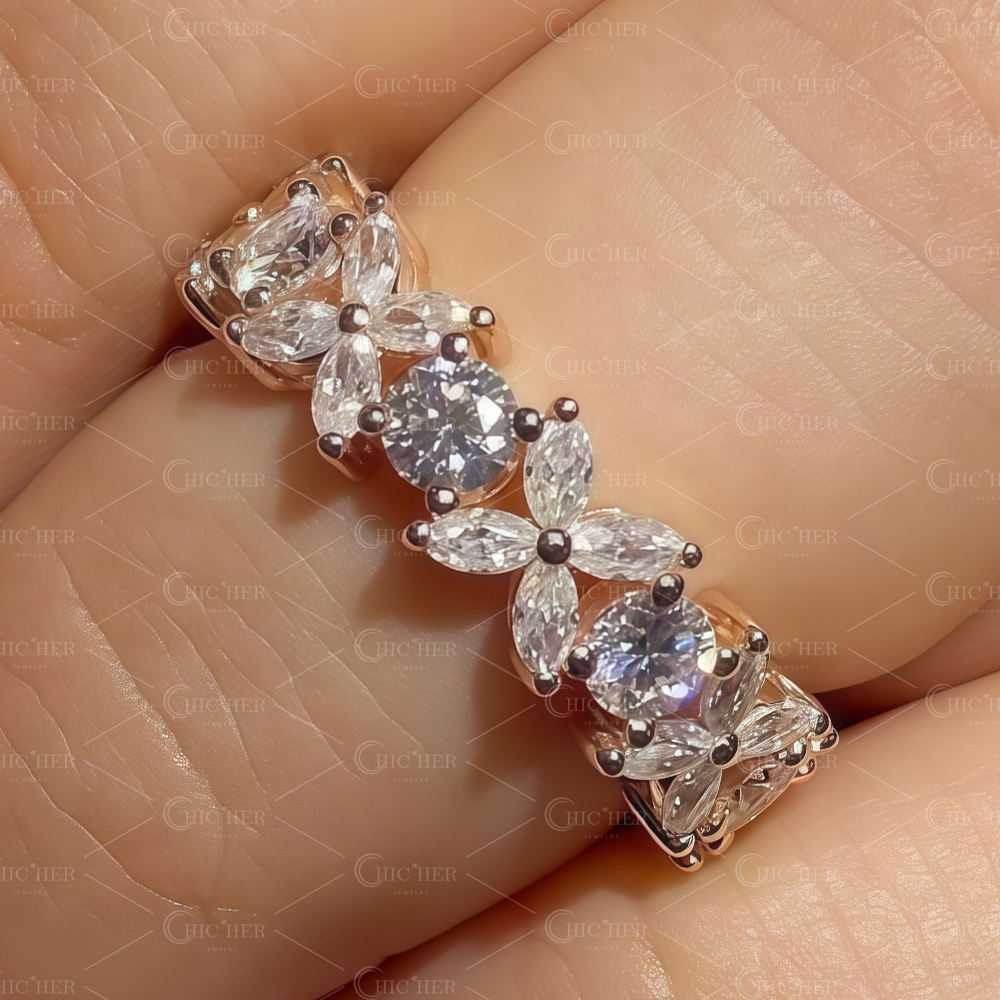 6.55ct Marquise Cut White Sapphire Eternity Ring