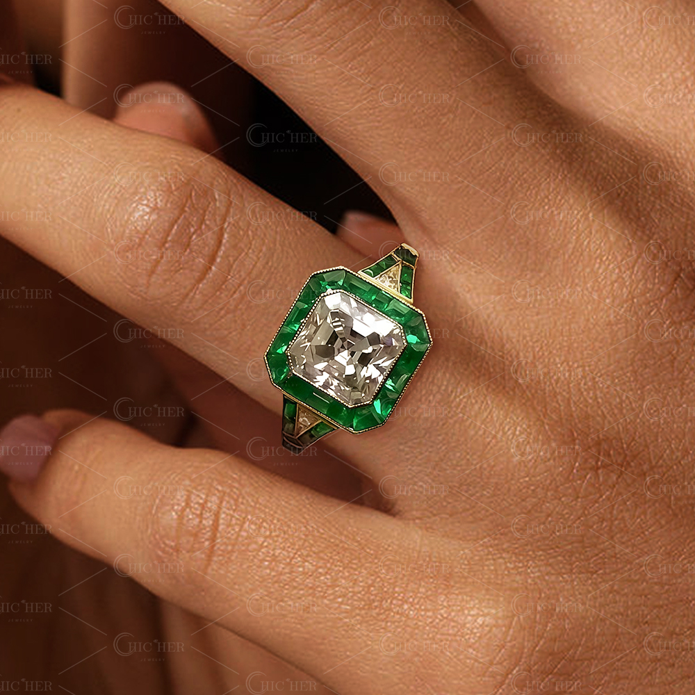 4ct Emerald Calibre Halo Radiant Cut Engagement Ring