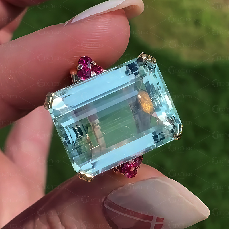 7ct Emerald Cut Aquamarine Sapphire Engagement Ring