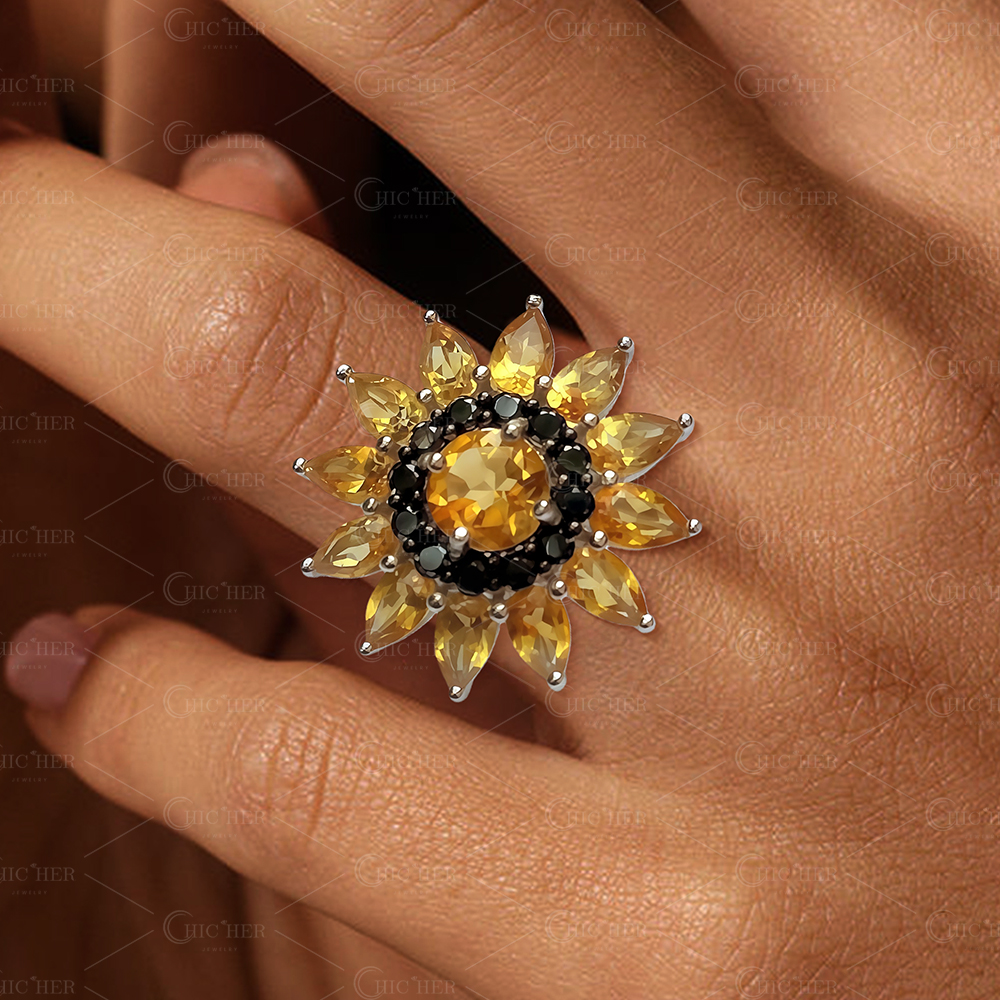 2ct Sunflower Design Yellow Sapphire Ring