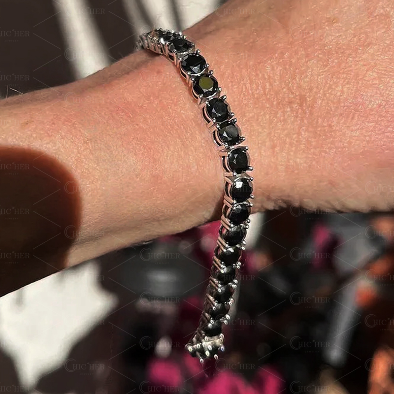 Round Cut Black Sapphire Tennis Bracelet