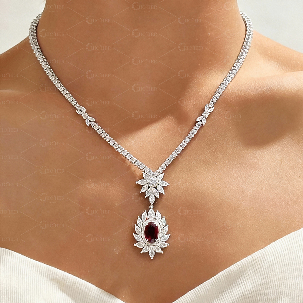 Oval Cut Ruby Sapphire Pendant Necklace