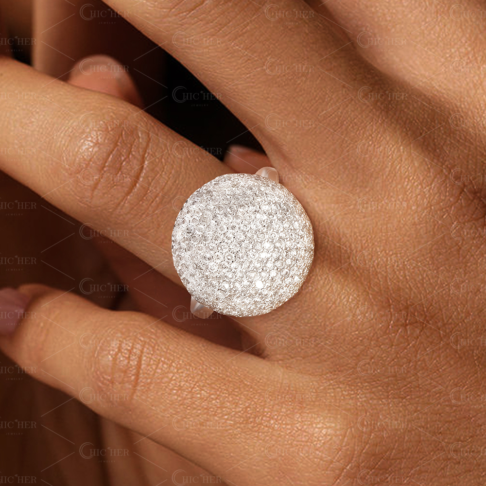 3.45ct Micro-pave Setting Round Cut White Sapphire Cocktail Ring