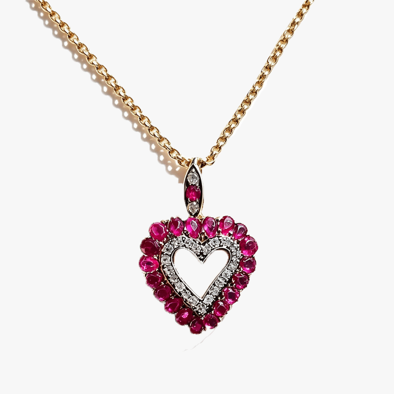 Love Heart Round Cut Ruby Sapphire Pendant Necklace