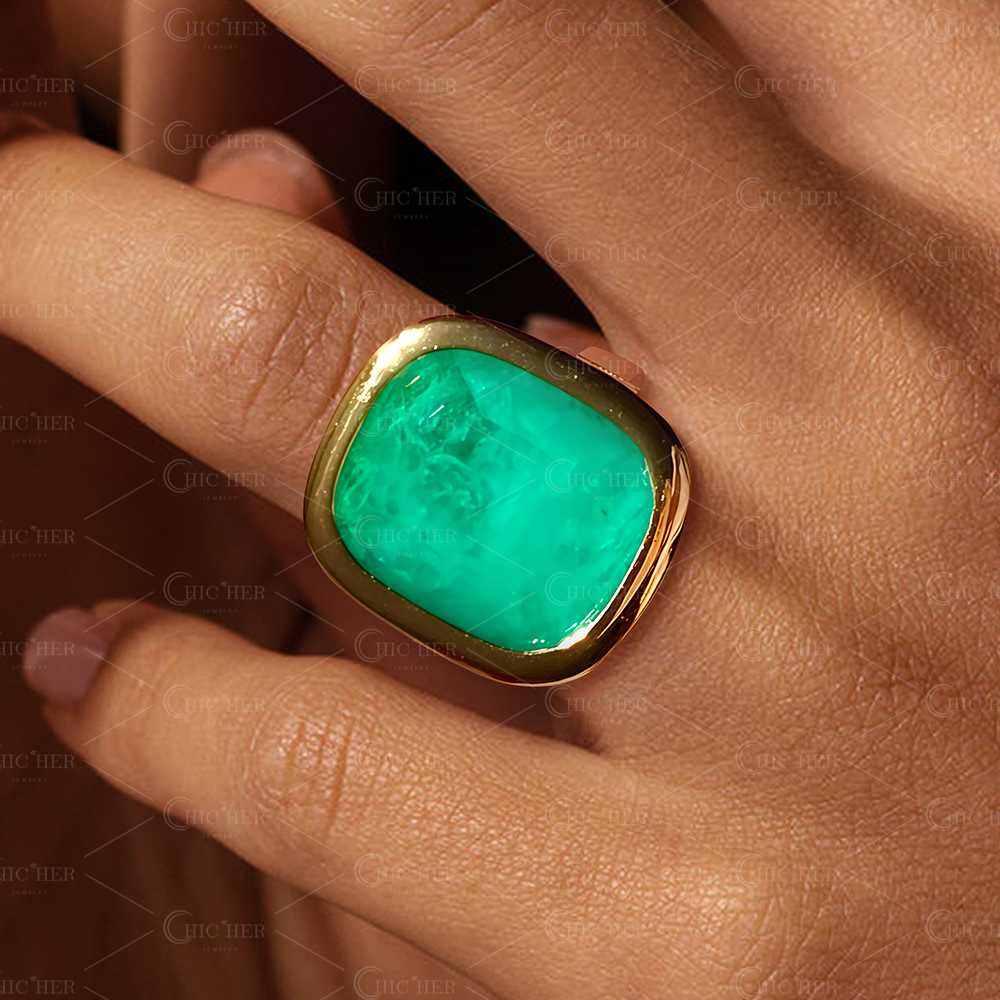 8ct Colombian Cushion Cut Emerald Sapphire Engagement Ring