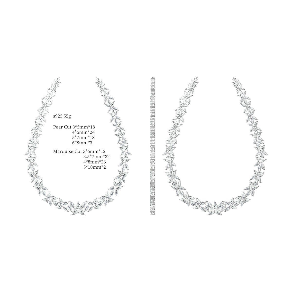 Marquise&Pear Cut White Sapphire Necklace