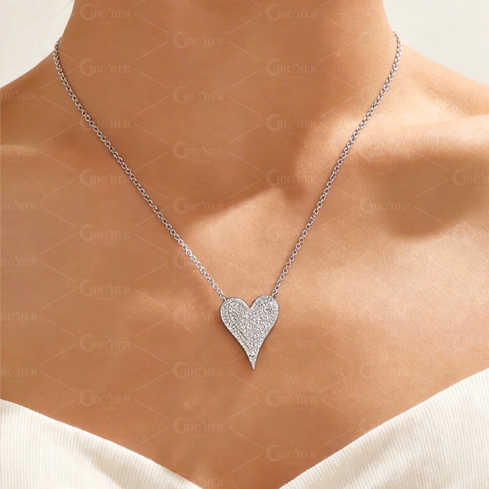 Micro-paved Setting Love Heart  Pendant Necklace