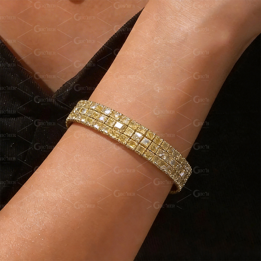 Triple Row Princess Cut Yellow Sapphire Bracelet