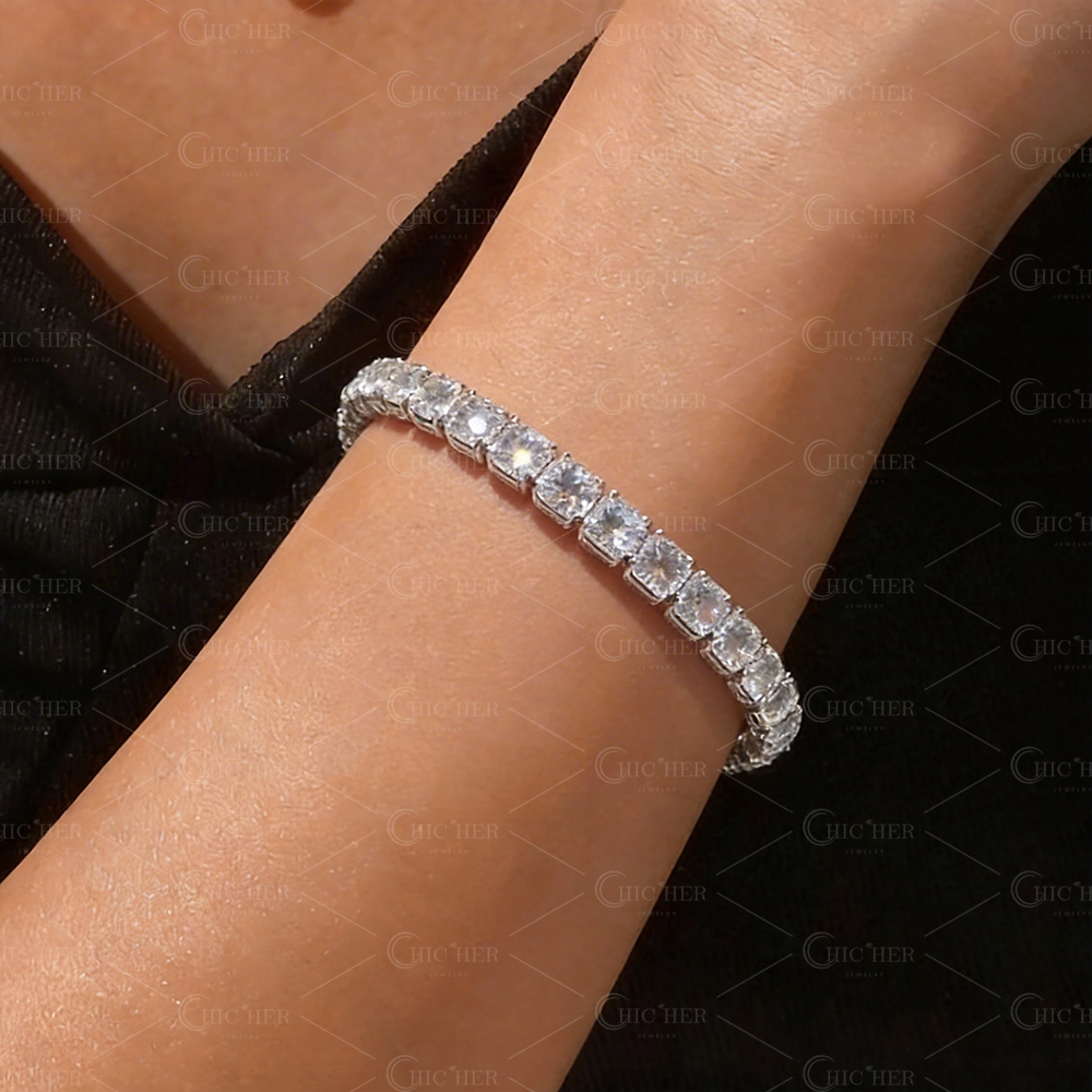 Cushion Cut White Sapphire Tennis Chain Bracelet
