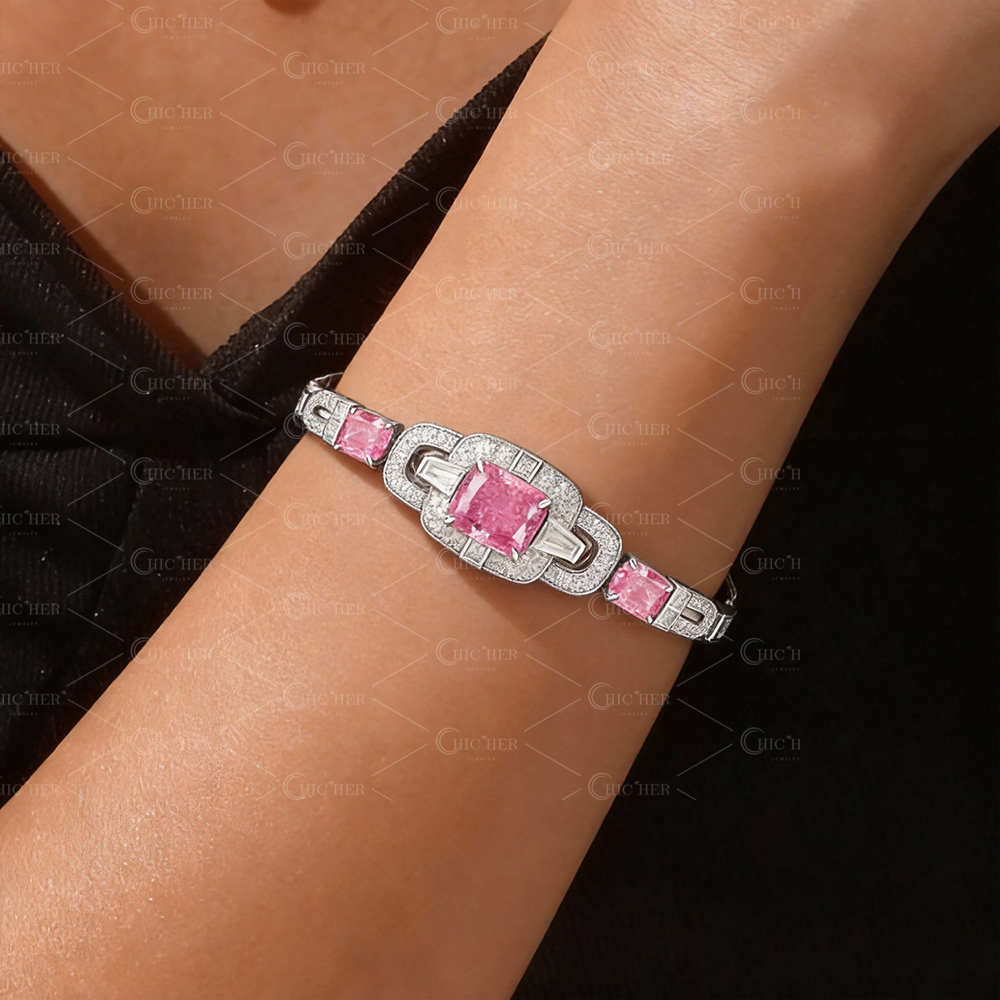 Art Deco Emerald Cut Pink Sapphire Bracelet