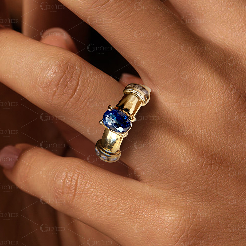 3ct Vintage Design Oval Cut Blue Sapphire Engagement Ring