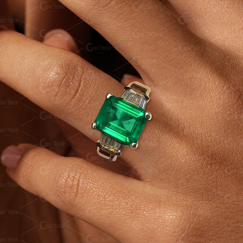 4ct Emerald Cut Emerald Sapphire Engagement Ring