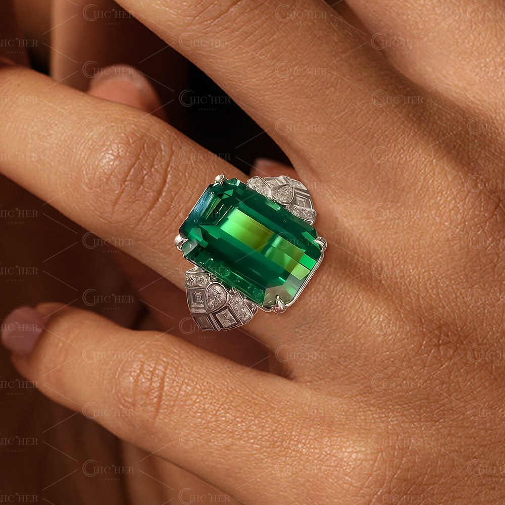 7ct Emerald Cut Emerald Sapphire Engagement Ring