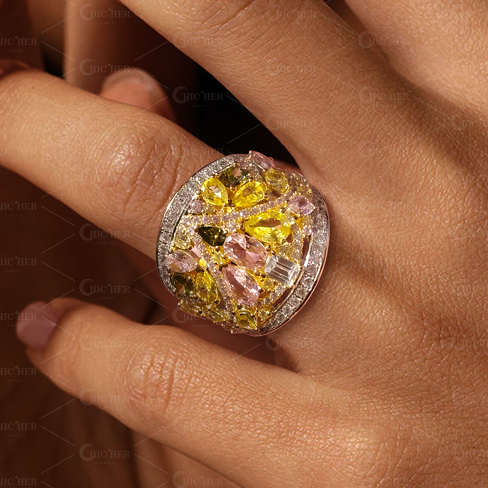 8ct Irregular Cut Rainbow Sapphire Eternity Ring