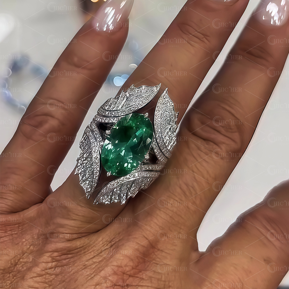 5ct Unique Oval Cut Emerald Sapphire Cocktail Ring