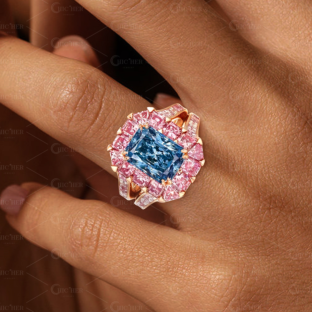 6ct Emerald Cut Aquamarine Sapphire Engagement Ring