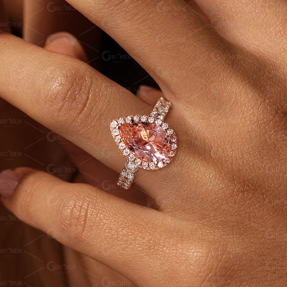 6ct Halo Pear Cut Pink Sapphire Engagement Ring