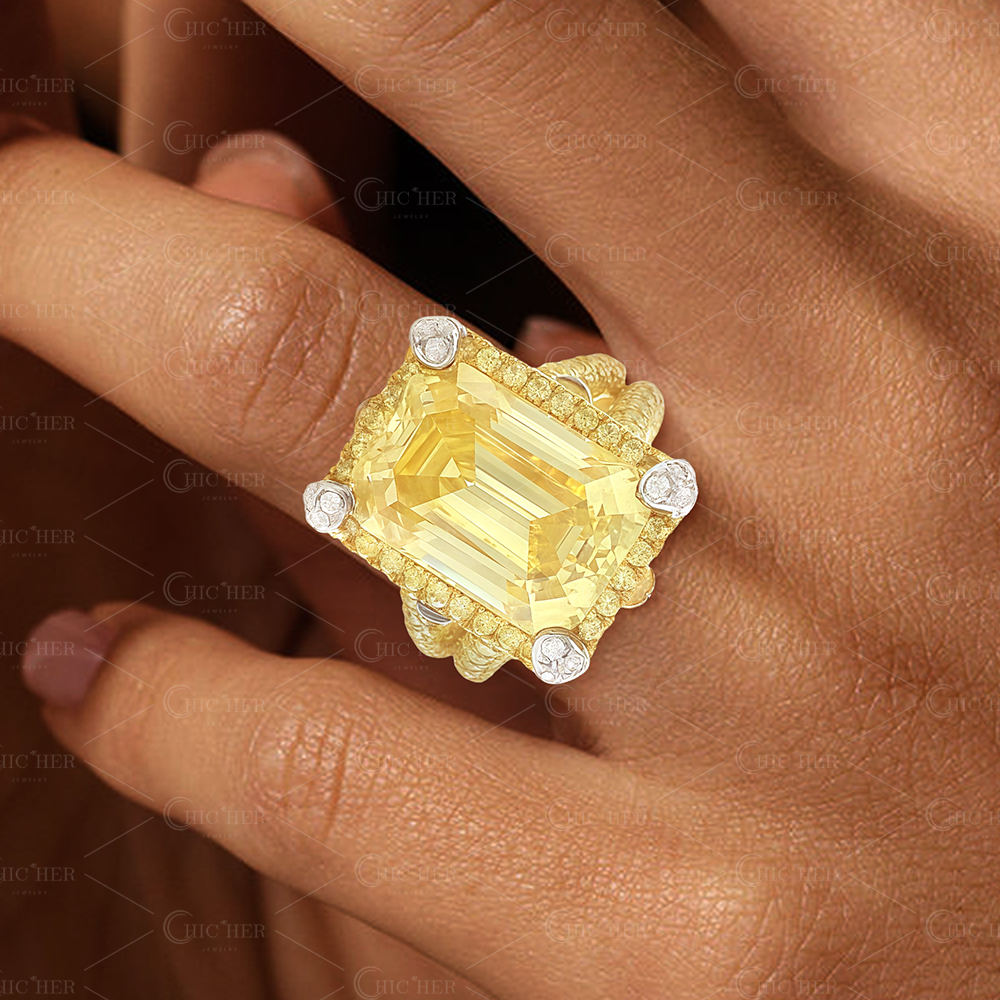 7ct Emerald Cut Yellow Sapphire Engagement Ring