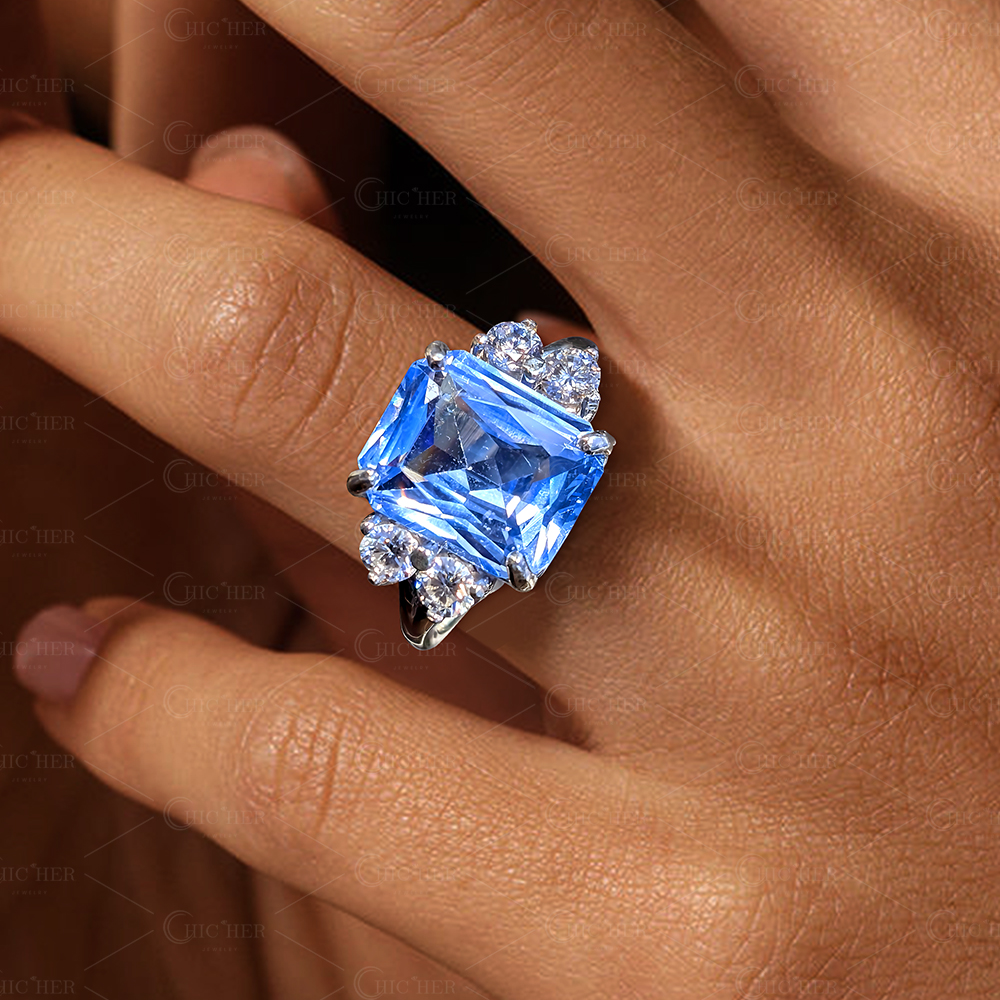 7ct Radiant Cut Aquamarine Sapphire Engagement Ring