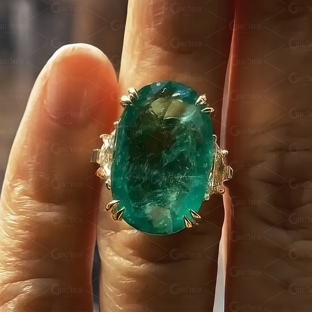 6ct Oval Cut Emerald Sapphire Engagement Ring