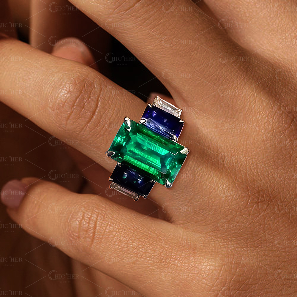 5.5ct Five-stone Emerald Sapphire Ring
