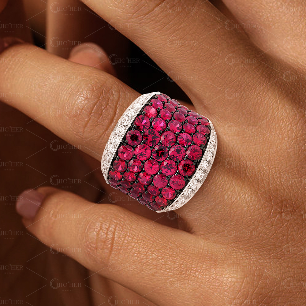 8.05ct Micro-pave Setting Round Cut Ruby Sapphire Cocktail Ring