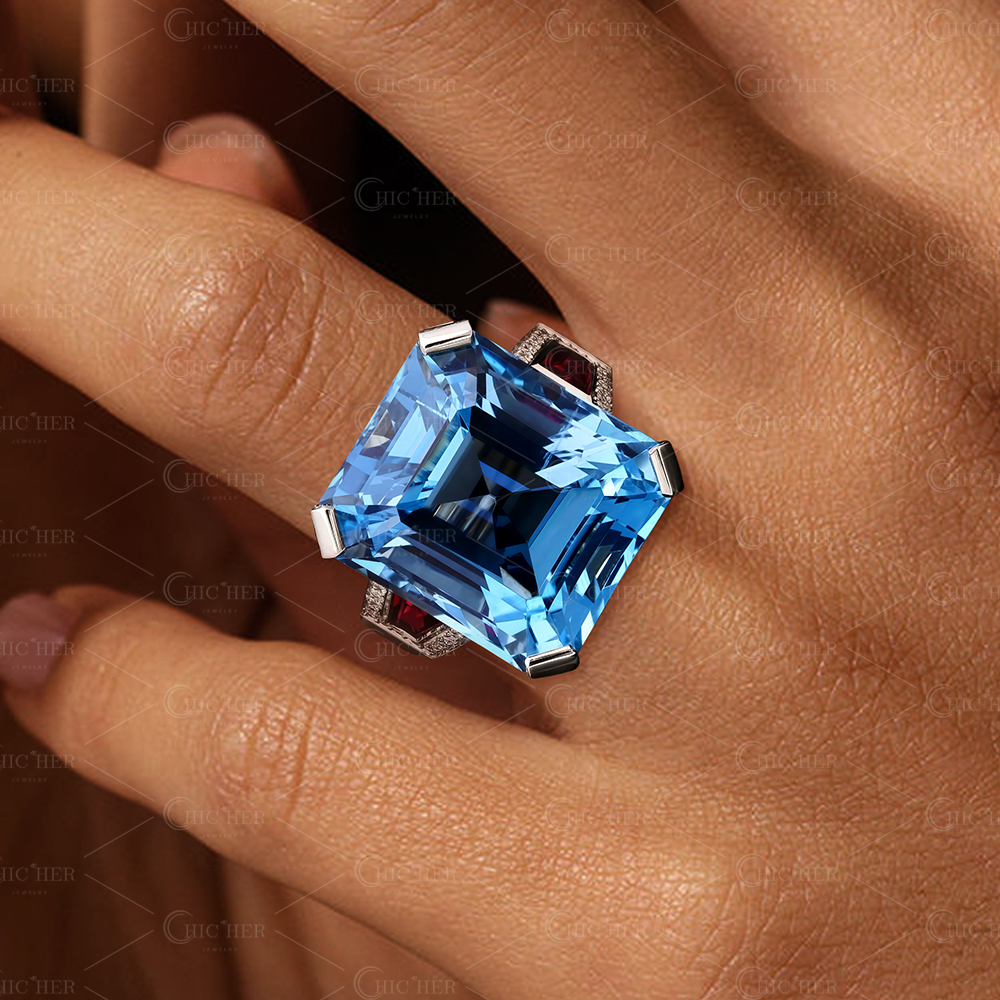 7.15ct Three-stone Emerald Cut Aquamarine Ring