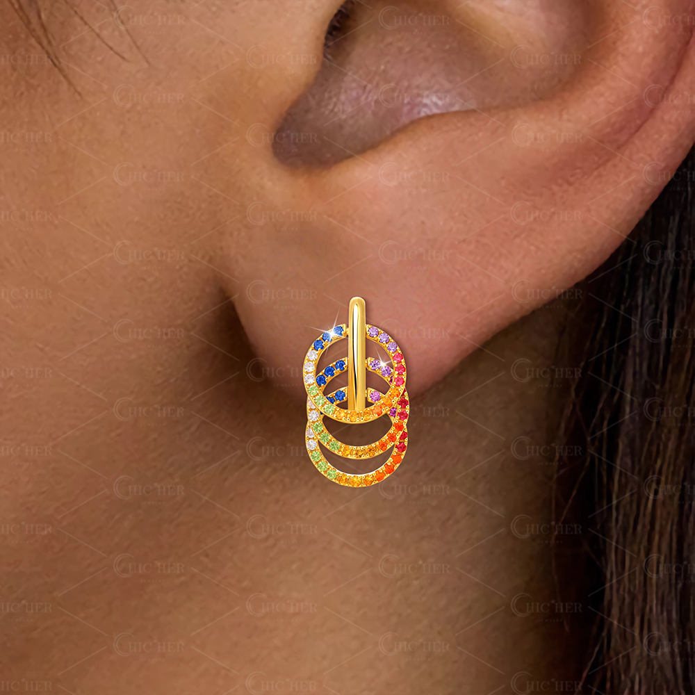 Fashion Rainbow Sapphire Drop Earrings